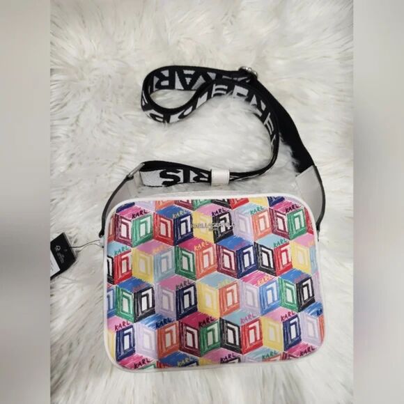 Karl Lagerfeld White Cross body with Multi-color Blocks Coin/bag charm - Picture 2 of 4